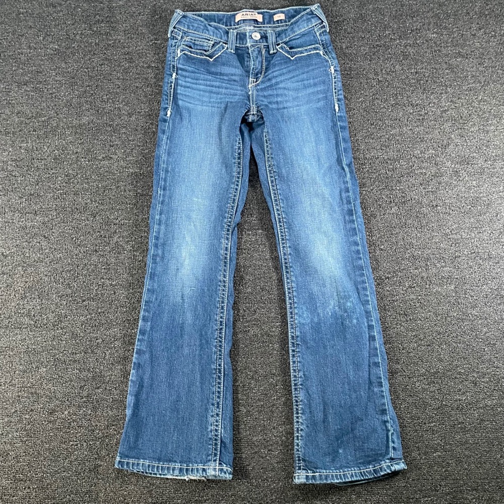 Ariat R.E.A.L. Denim Jeans Girls 12 Blue Good Bootcut Contrast Stitch Adjustable
